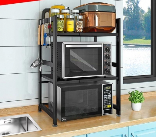 Adjustable length 3-tier telescopic microwave/oven stand