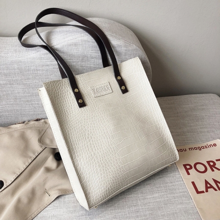 White Vintage Womens Handbags Crocodile Pattern Designers Luxury Shoulder Bags Female Top-handle Bag Fashion PU Leather Handbag