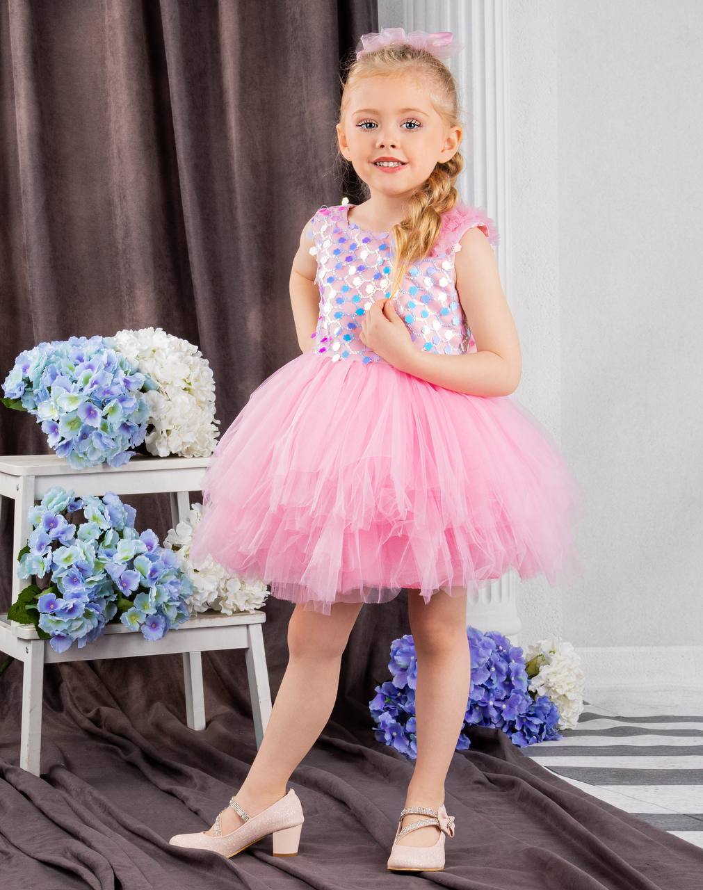 Buy Mini Stitch Ruffled Gown with 3D Flowers & Butterflies for Girls-Sky  Blue online