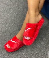 dark-red-nike-fluffy-sandals