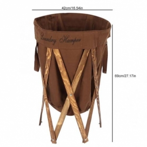 Laundry basket with foldable wooden stand