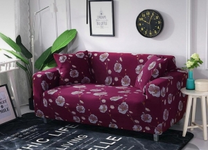 Floral Maroon 2 seater cover Polyester cotton seat covers Spandex material