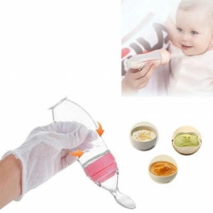 Newborn Baby Feeding Bottle Safe Silicone Squeeze Feeding Spoon Milk Cereal Bottle Baby Training Feeder