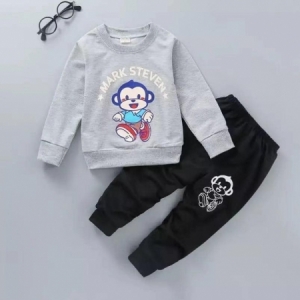 Grey and Black Boy Clothing Set Kids sweatshirt plus sweat pants