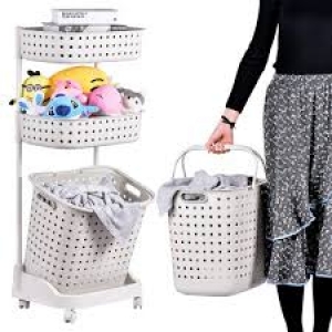3 Tier Laundry Basket, with rolling wheels
