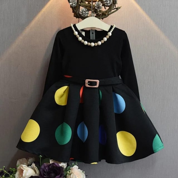 Baby Girl Black dress with belt and necklace 