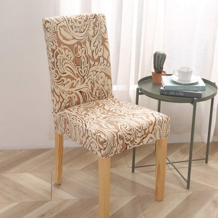 Jacquard Brown Dining Room Chair Covers Slipcovers Set of 6, Spandex Super Fit Stretch Removable Washable Kitchen Parsons Chair Covers Protector for Dining Room, Hotel, Ceremony