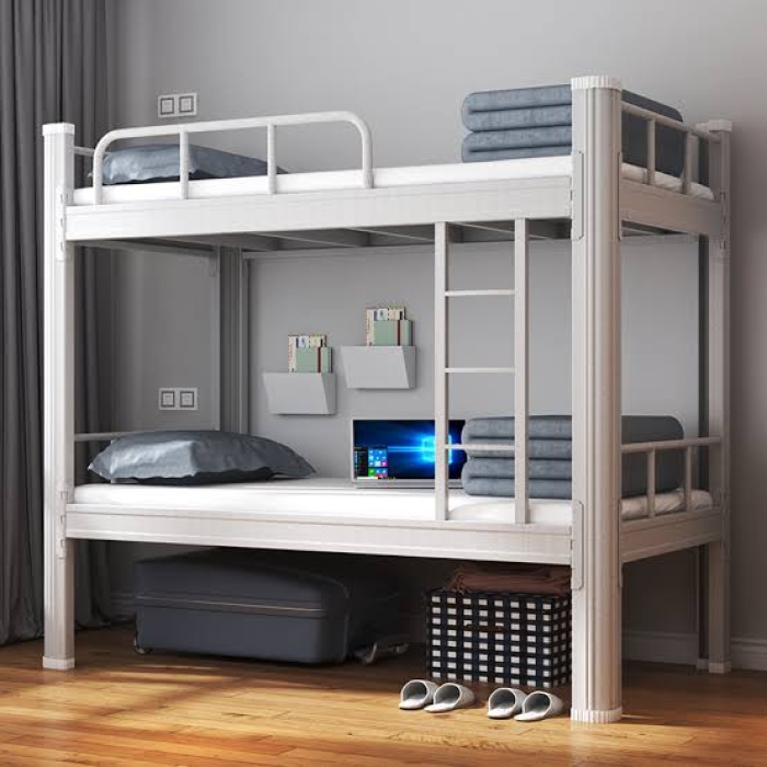 Metallic Double Decker Bed 3 by 6ft  Double-layer Steel Frame Bed Child Student Dormitory Bed Children Bedroom Furniture With Safety Guardrails and Ladder