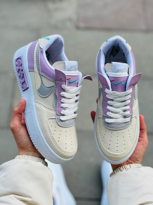 milk white sneakers with a purple blending