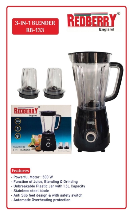 3 in 1 Blender RB-132 Redberry Made in England with Powerful motor