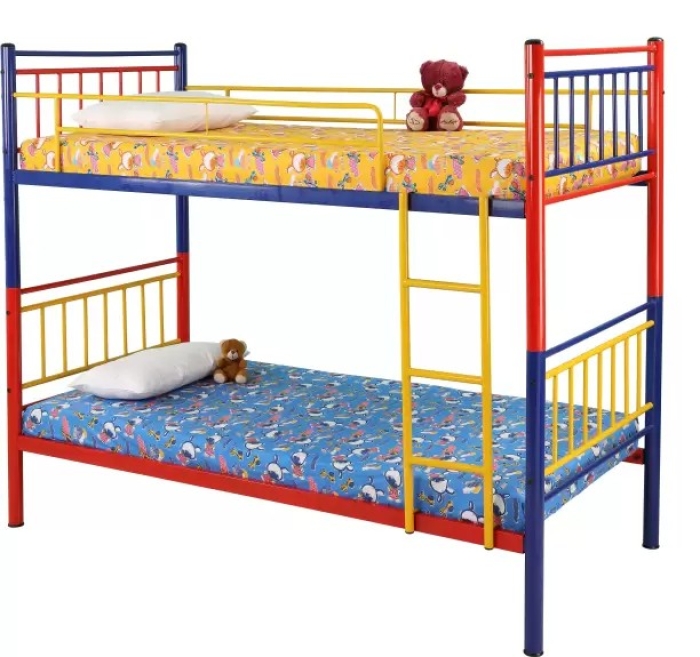 Metallic Double Decker Bed 3 by 6ft Double-layer Steel Frame Bed Child Student Dormitory Bed Children Bedroom Furniture With Safety Guardrails and Ladder