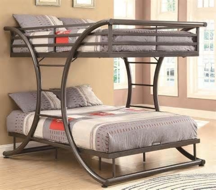 Curved pure quality Metallic Double Decker Bed 3 by 6ft Double-layer Steel Frame Bed Child Student Dormitory Bed Children Bedroom Furniture With Safety Guardrails and Ladder