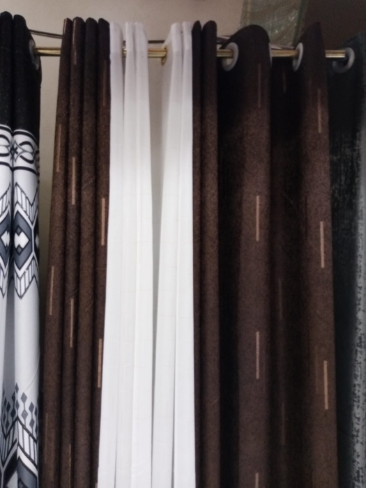 3pc 1.5m by 1.5m curtain, 2m curtain with shear chocolate brown with white  kingly curtain