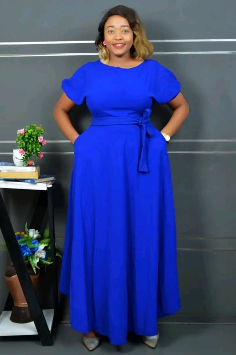 Elegant Blue Chunky long round neck ladies dress perfect for Church occasions, weddings etc Sizes L, xl, xxl Maxi dress