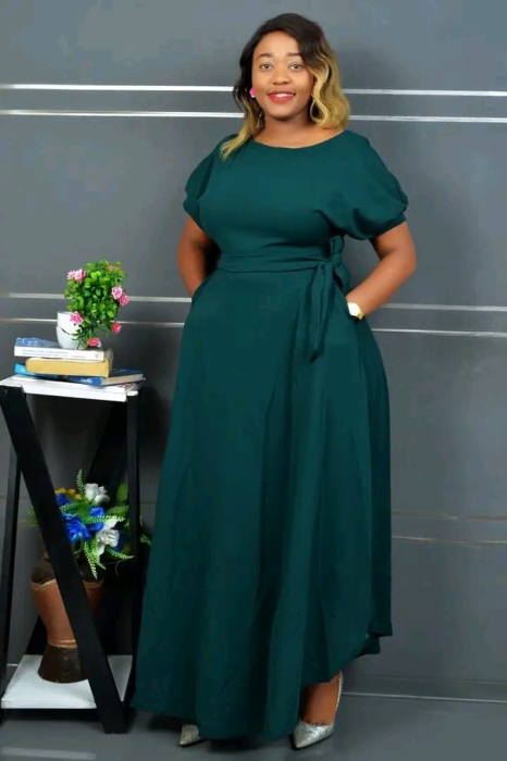 Dark Green Chunky long round neck ladies dress perfect for Church occasions, weddings etc Sizes L, xl, xxl Maxi dress