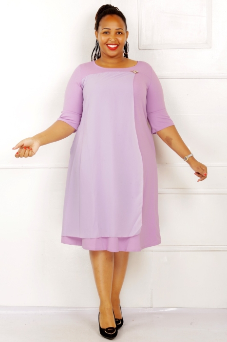 Ladies High end Light purple quality round neck knee high free bottom Church, office dress dresses available sizes 42 44 46 48 50