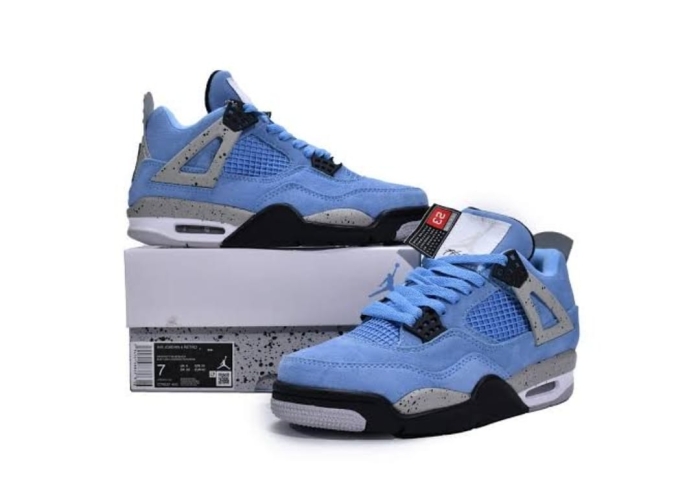 Distinguished Blue Jordan 4 Retro youth exclusive colorway released in May 2021 of Michael Jordan’s third signature shoe sneakers of the best look Sizes 38 to 45