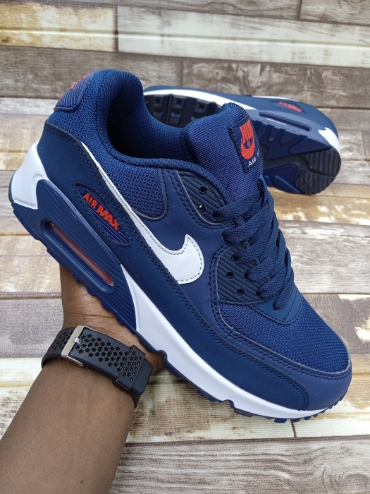 Nike AIR MAX 90 NRG LAHAR ESCAPE Navy blue with white stripe Mens sneakers running shoes made with a mostly leather upper and fitted with a rubber sole for traction and comfort Sizes 40-45