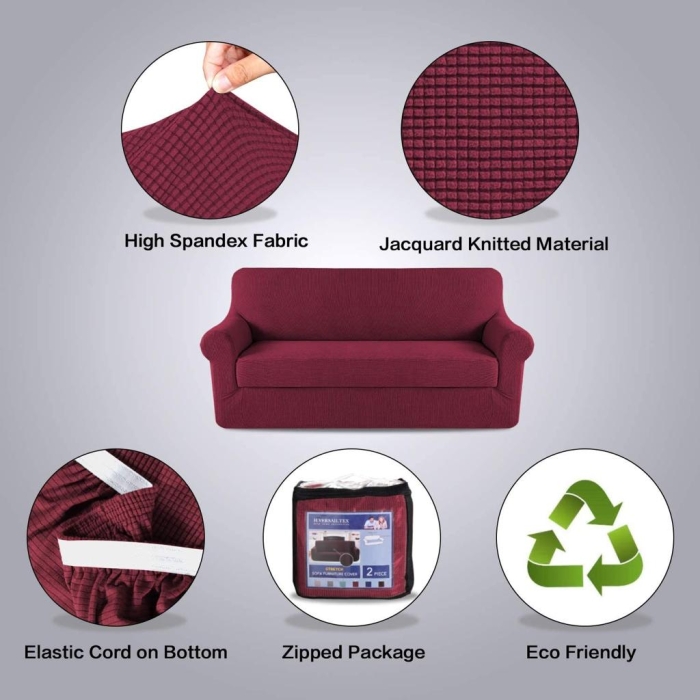 Smart Fashion stretchable Maroon 3 seater Slip Covers with Cushion covers quality seat covers Superior fabric Fits any size sofa Stays in place Easy installation Machine washable sofa covers