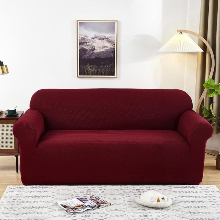 Trendy Fashion stretchable Maroon 3 seater Slip Covers without Cushion covers quality seat covers Superior fabric Fits any size sofa Stays in place Easy installation Machine washable sofa covers