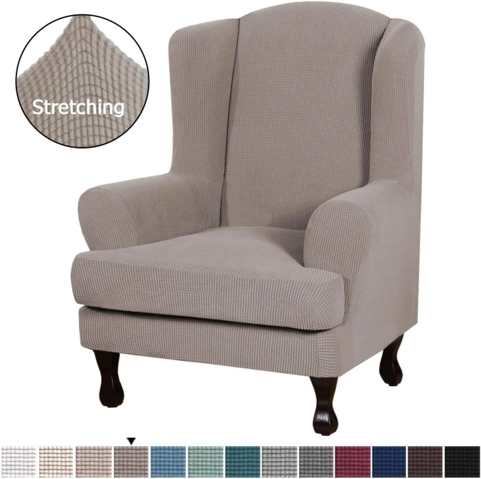Luxurious stretchable Sand wing chair cover Slip Covers without Cushion covers quality seat covers Superior fabric Fits any size wing chair cover Stays in place Easy installation Machine washable