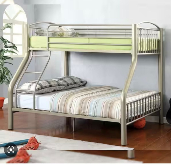 Metallic Double Decker Bed 3 by 6ft upper bed 4 by 6ft lower bed Strong Class A Black pipe Frame Bed Child Student Dormitory Bed Children Bedroom Furniture With Safety Guardrails and Ladder