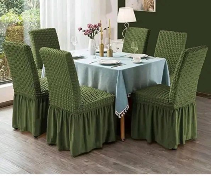 Quality set of 6 stretchable Green solid color Chair Cover Slip Covers without Cushion covers quality seat covers Superior fabric Fits any size chair cover Stays in place Easy installation Machine was