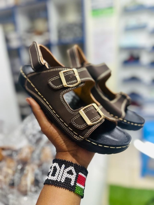 Chocolate Brown Infashion quality leather men open shoes summer sandals with back heel straps and buckle open shoe size 40 - 45 normal fittings
