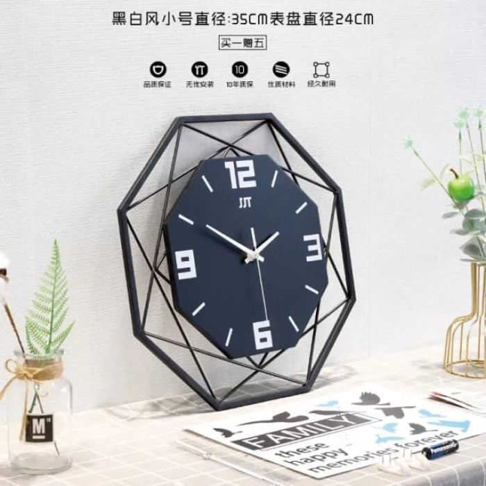 luxury modern  wall clock Clear Ladder Simple Style Kitchen Wall Clock Polygon Design for Hotel (Black)