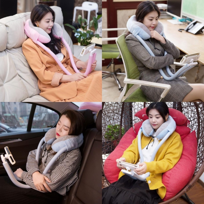 Buy New Cute Cartoon U-Shaped Pillow for Cervical Spine Protection, 2-in-1 Foldable Lazy Mobile Phone Bracket, Flat Plate Bracket for Adult Household Neck Protection