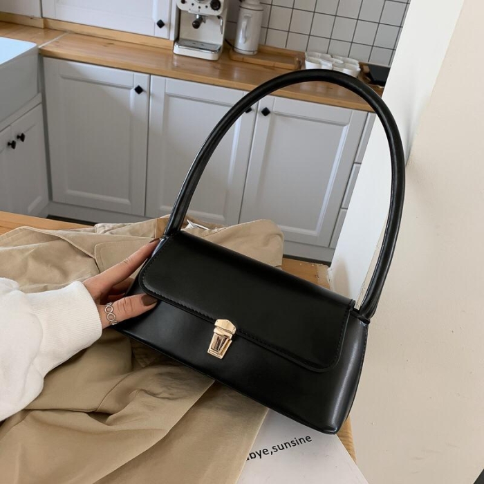 Trendy Black Solid Color PU Leather Handbags For Women 2021 Shoulder Bag Female Small Elegant Totes Lady Handbag Luxury Hand Bag sling bag