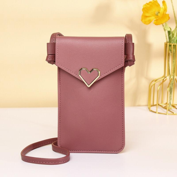 Pink Mobile Phone Bag Heart-shaped Decoration Transparent Touching Screen Pouch Wallet Mothers Day Gift NOV99 Sling bag