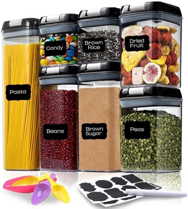 Dishwasher safe Airtight and Comes with free Lables + Pen  7pcs Transparent Acrylic Cereal Food/Pantry Storage Containers