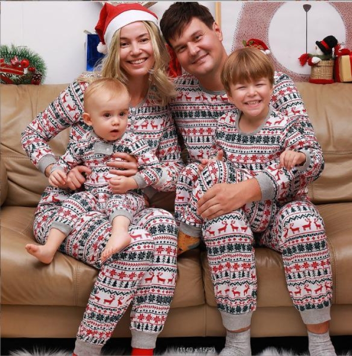  Poly-cotton Family Matching Christmas Pajamas Xmass Sleepwear Nightwear Outfits