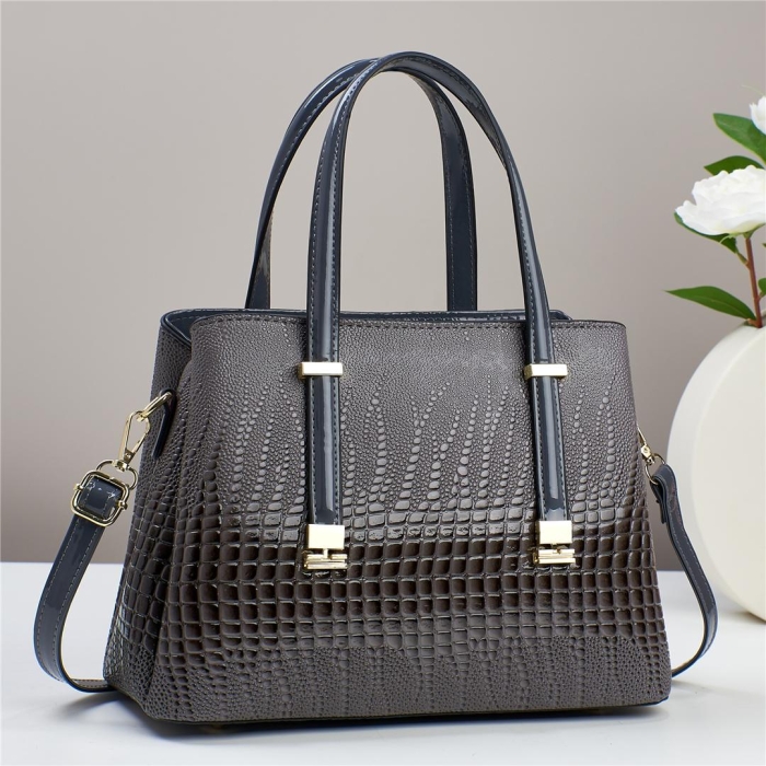 Classy Women Handbags Fashion 3 set PU leather casual Cross-Body Top Handle Shoulder wallet Bags Greyish-Black
