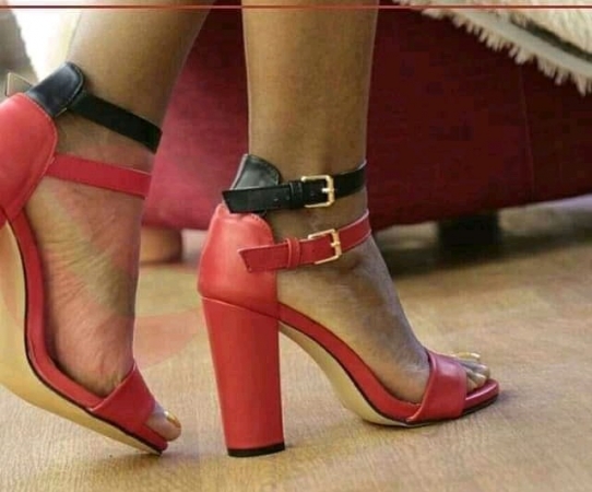 Open toe ankle strap block heel red ladies shoes