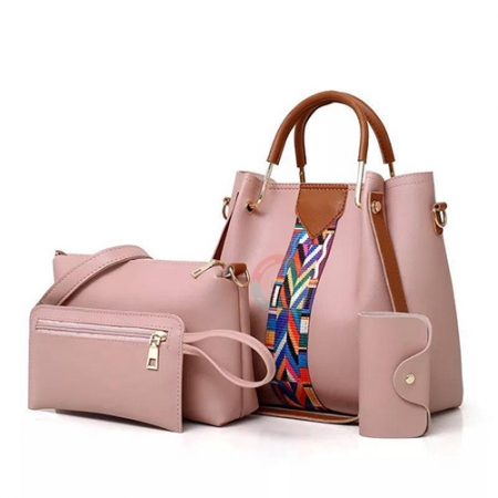 4 PCS Leather Handbag Set Pink