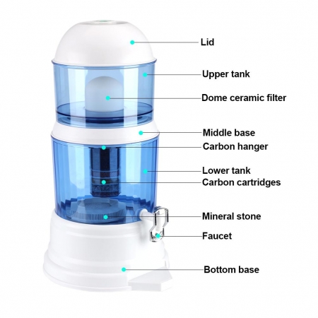 16L potable water filter, Gravity water purifier to remove sediment, Water filter with removable filter, With tap