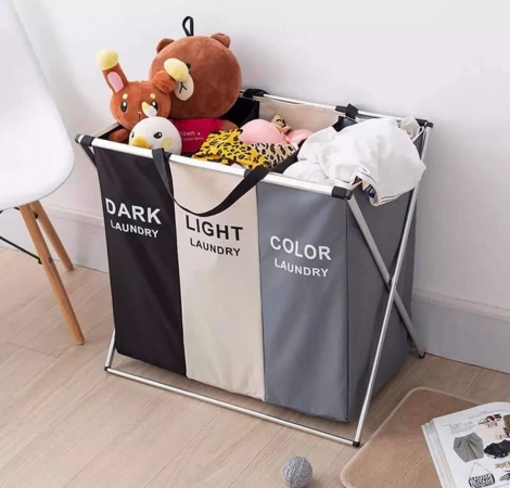 3 compartments fordable and portable laundry basket