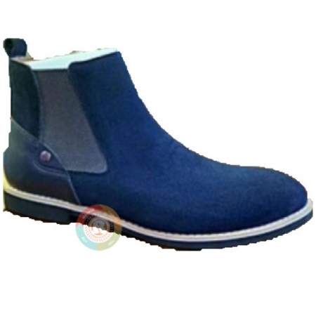 Blue Mens Faux Suede Chelsea Boots High-top Pointed toe Ankle Boots Outdoor Walking Shoes Wear Resistant Casual Shoes