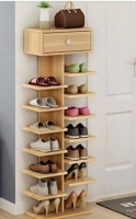 Tall shoe organizer  with drawer holds up to 14 pairs of shoes