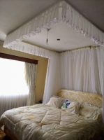High quality Mounted nets plus brass rail up to 6 by 6 with drapes and shinny ribbons for that precious bedroom, Hotel room or even your Airbnb rooms.