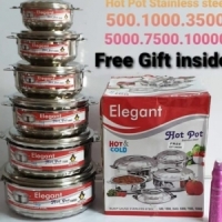 Elegant stainless steel 6 pc Hot pots 500, 1000, 3500, 5000, 7500, 10000ml hot and cold with free gift inside