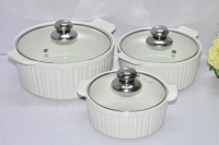 3pc set ceramic serving dish with glass lids