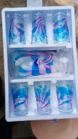 7pc water set 1 jug six glasses with colored patterns