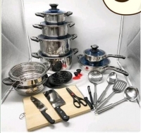 High Quality Stainless Steel Cookware set Marwa 30 pc Heavy gauge Suitable for use on all gas, coal, electric, induction, ceramic cook tops, electric hot plate