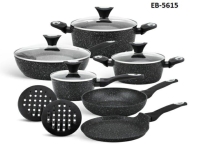  EB-5615 12Pcs black Non Stick  Edenberge Cookware- Set-Cook Pot /edinburg/edinberg/edenburg/ ceramic-marbled coat, non-stick coating, PFOA free Material: pressed aluminum