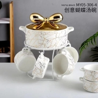 white Luxurious marble soup bowl set