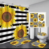 yellow sunflower 4pcs Shower Curtain set + matching toilet  mat sets 