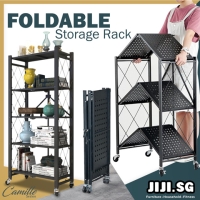 Foldable 5 tier Kitchen Metallic storage Rack with wheels